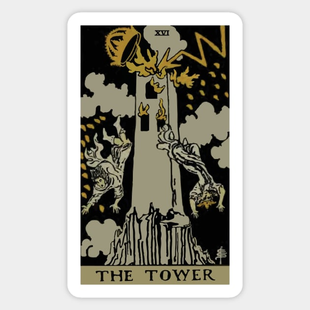 The Tower Tarot Card Sticker by VintageArtwork